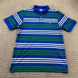 Callaway Golf Shirt Men Medium M Blue White Green Striped Polo Casual Golfer